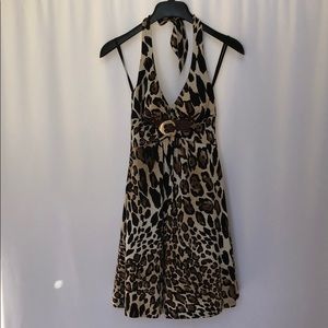 Cache leopard print halter dress
